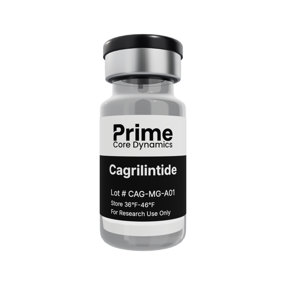 Cagrilintide 10mg lyophilized powder in a sealed glass vial.