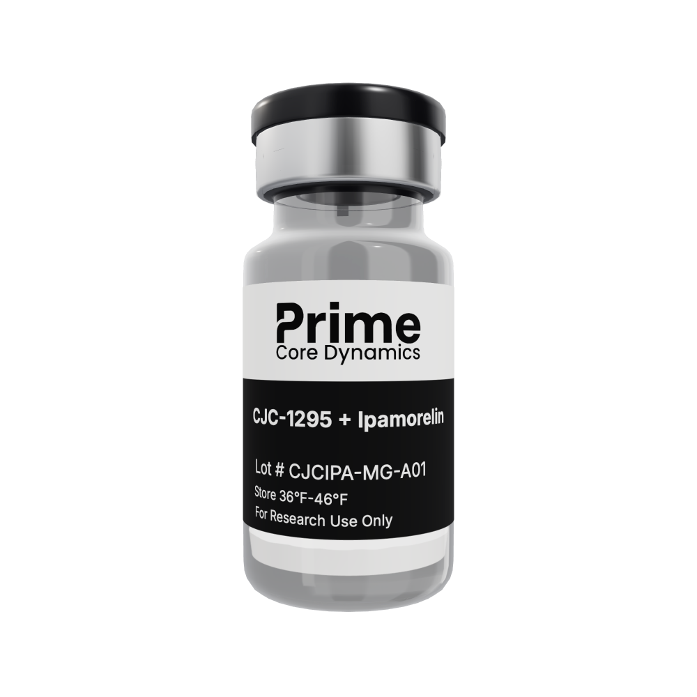 CJC-1295 without DAC + Ipamorelin 20mg lyophilized powder in a sealed glass vial.