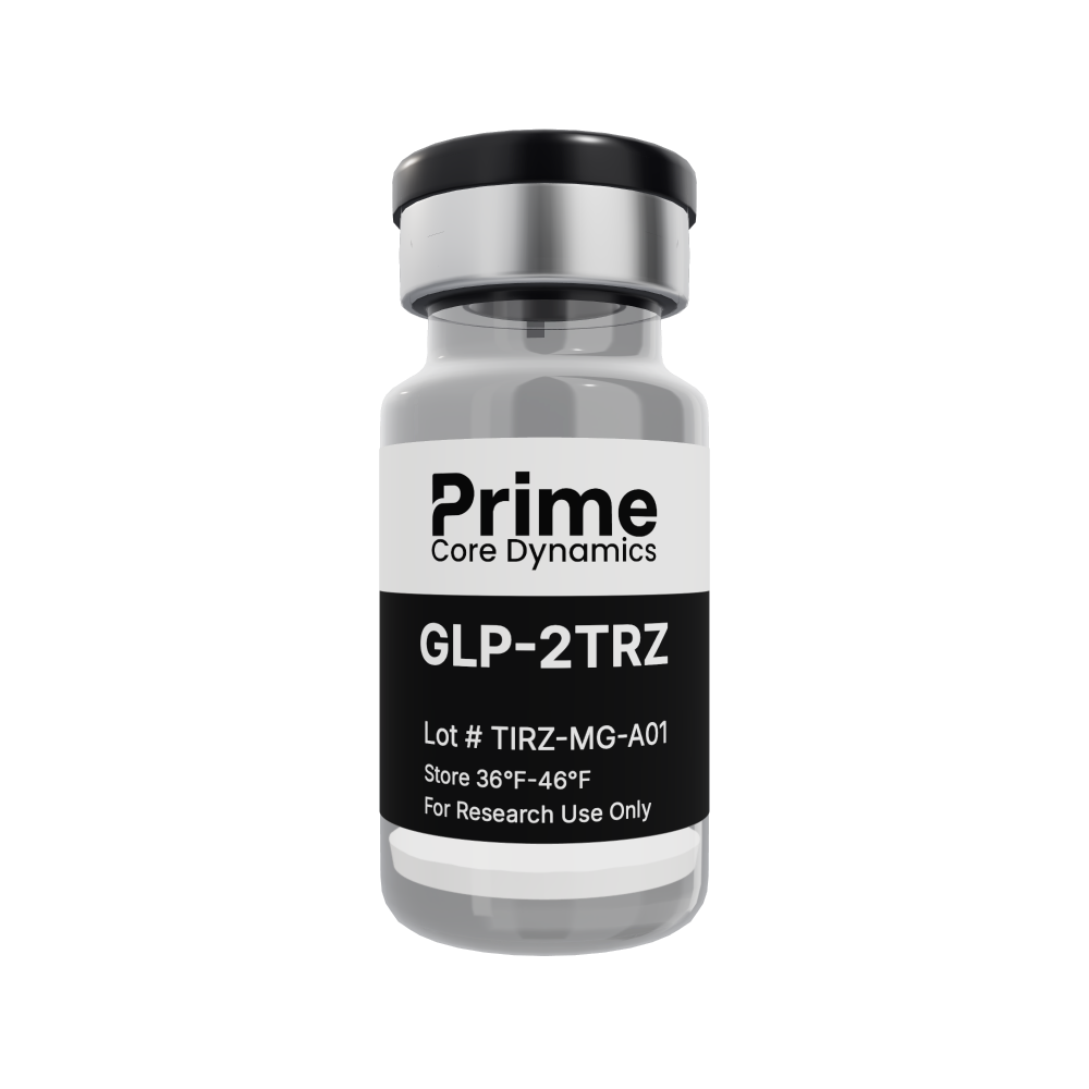 GLP-2TRZ 20mg lyophilized powder in a sealed glass vial.