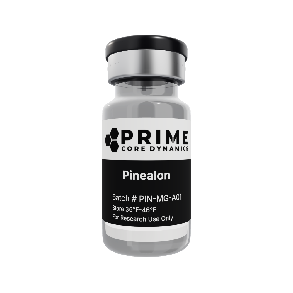 Pinealon 10mg lyophilized powder in a sealed glass vial.