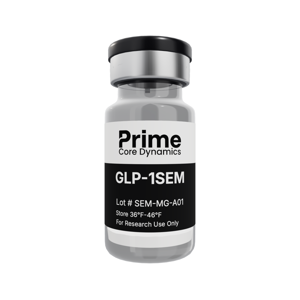 GLP-1SEM 5mg lyophilized powder in a sealed glass vial.