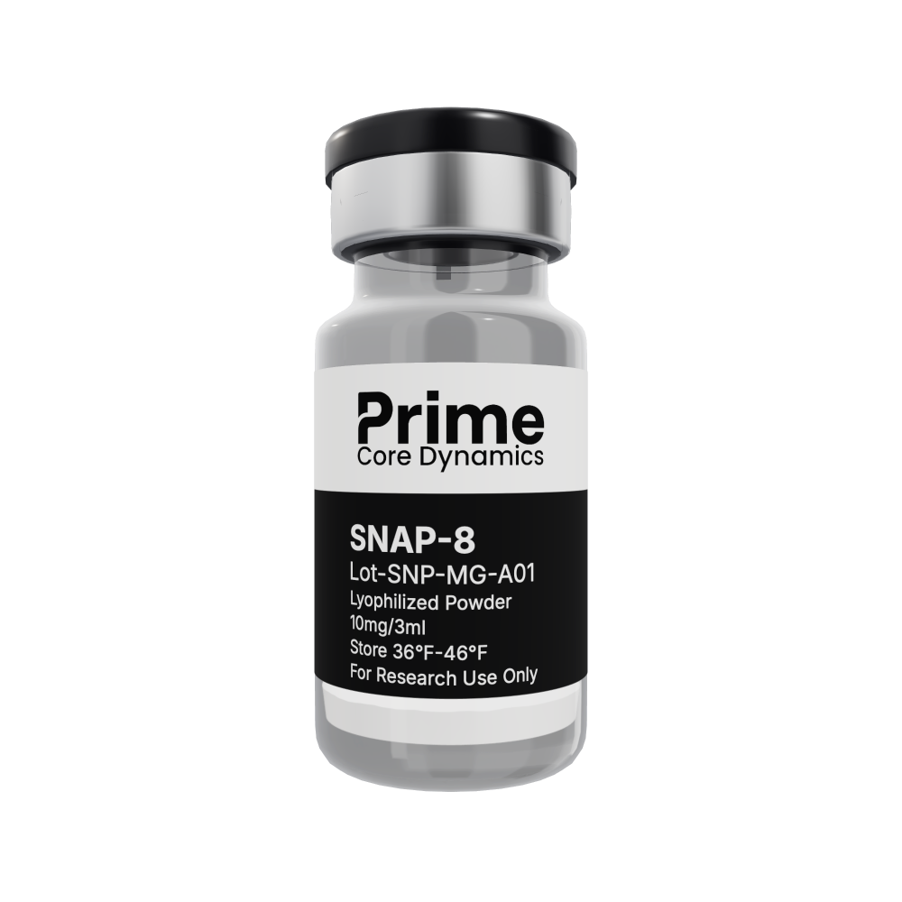 SNAP-8 10mg lyophilized powder in a sealed glass vial.