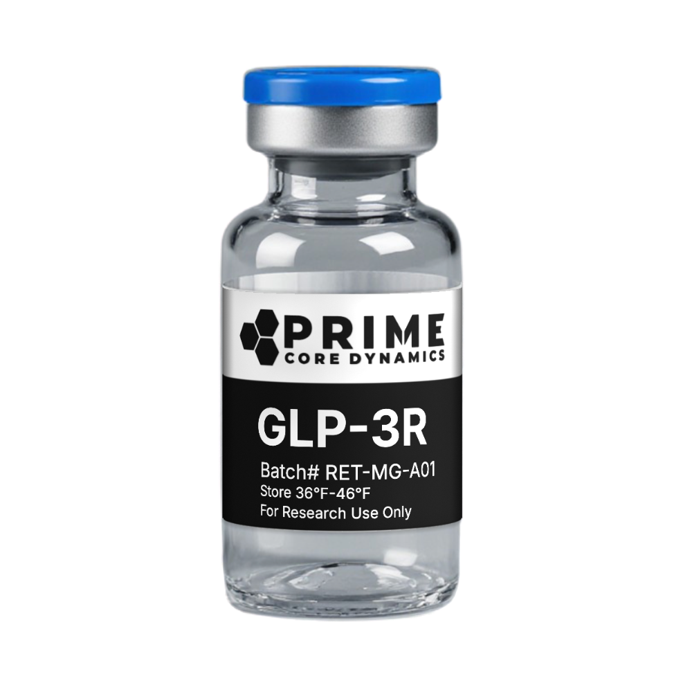 GLP-3RTA 10mg lyophilized powder in a sealed glass vial.